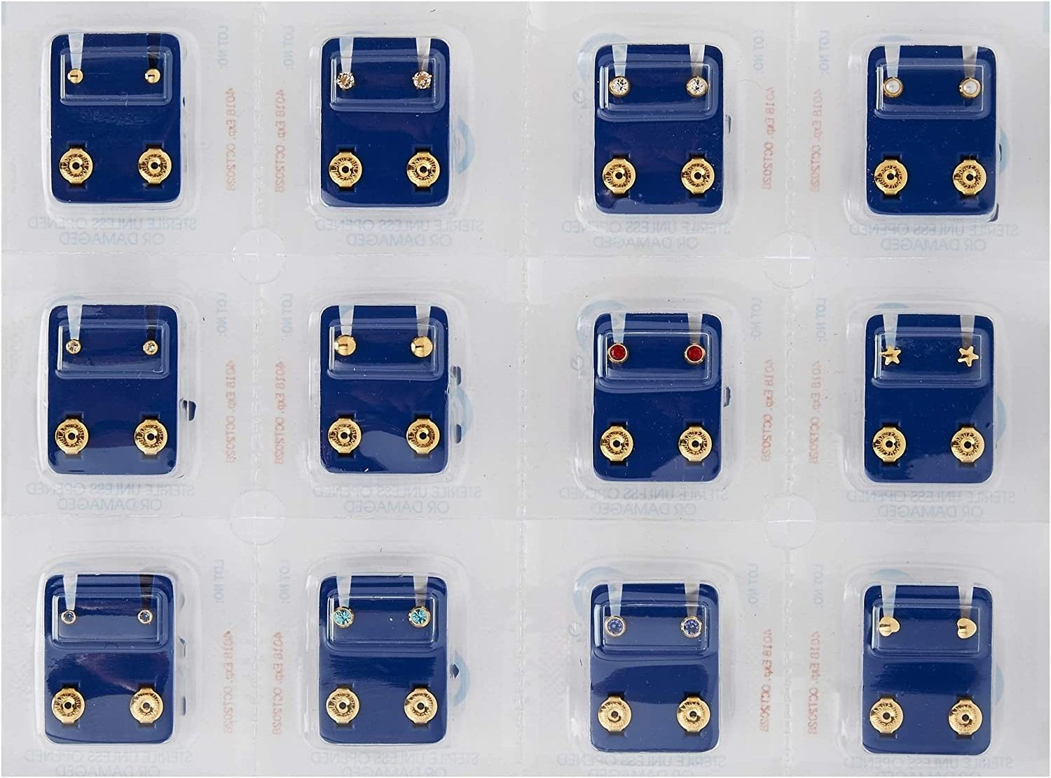 CAFLON 24 CT G/PLATED MIXED GENERAL ASSORTED EAR PIERCING STUDS HYPOALLERGENIC