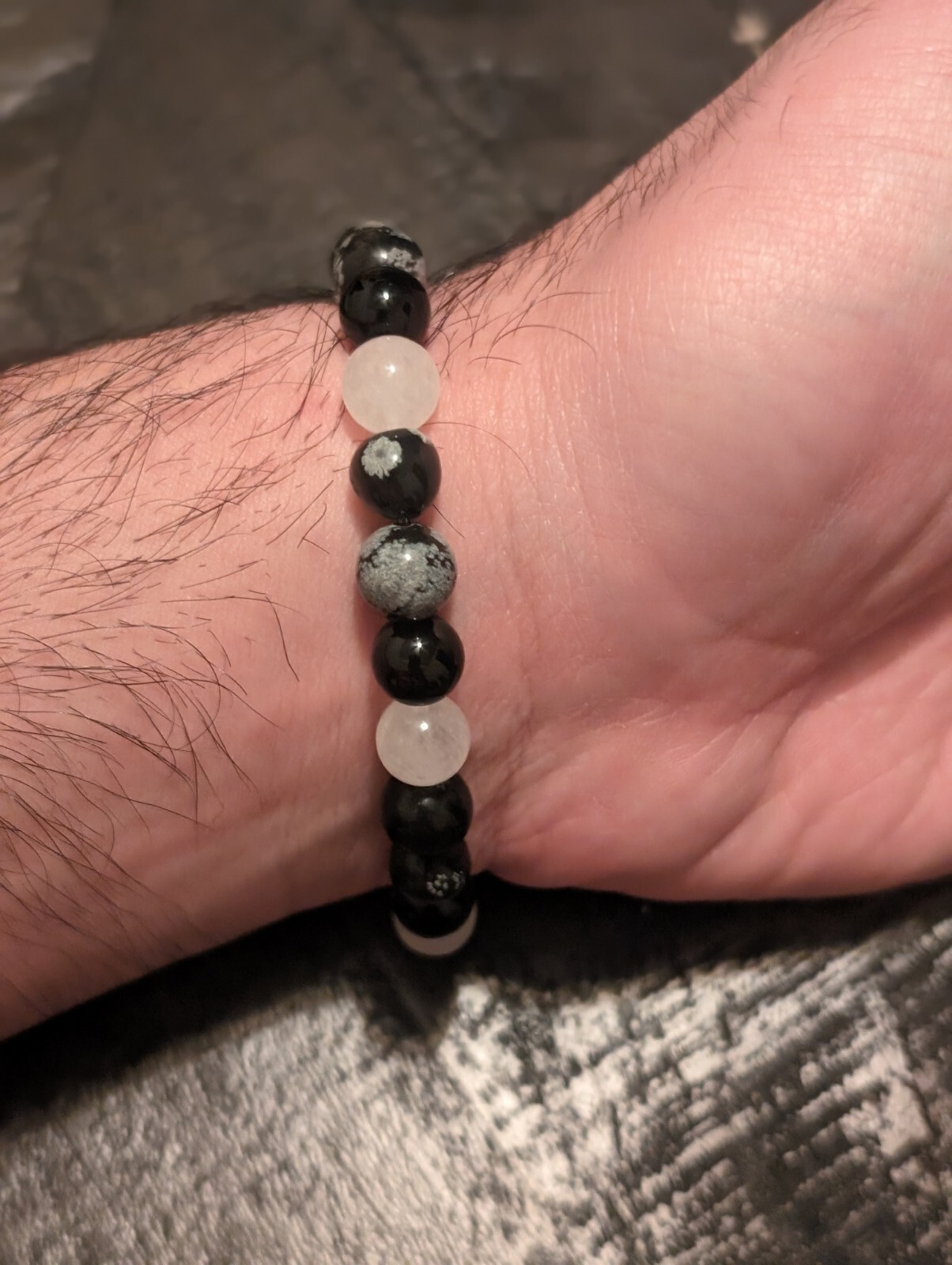 Handmade 8MM Black Snowflake Stone Beads Natural Stone Bracelet Healing Crystal
