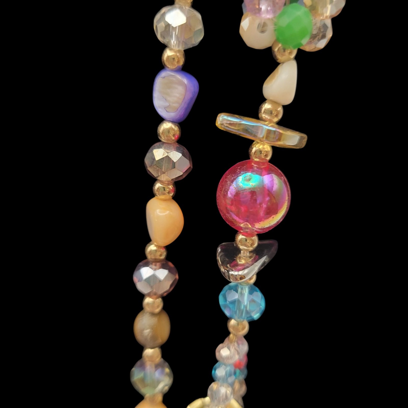 Necklace Earrings Multicolor 28″ Beads Varies Goldtone Lightweight Spring