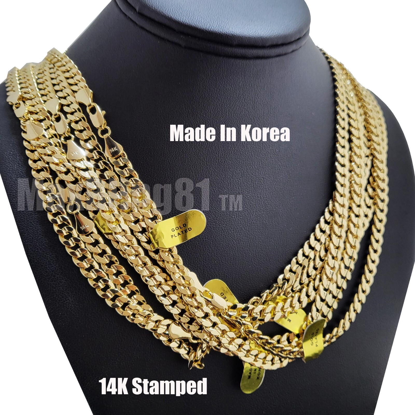 Premium 14K Stamped Gold plated 4~10mm Brass Miami Cuban Chain Bling Necklace
