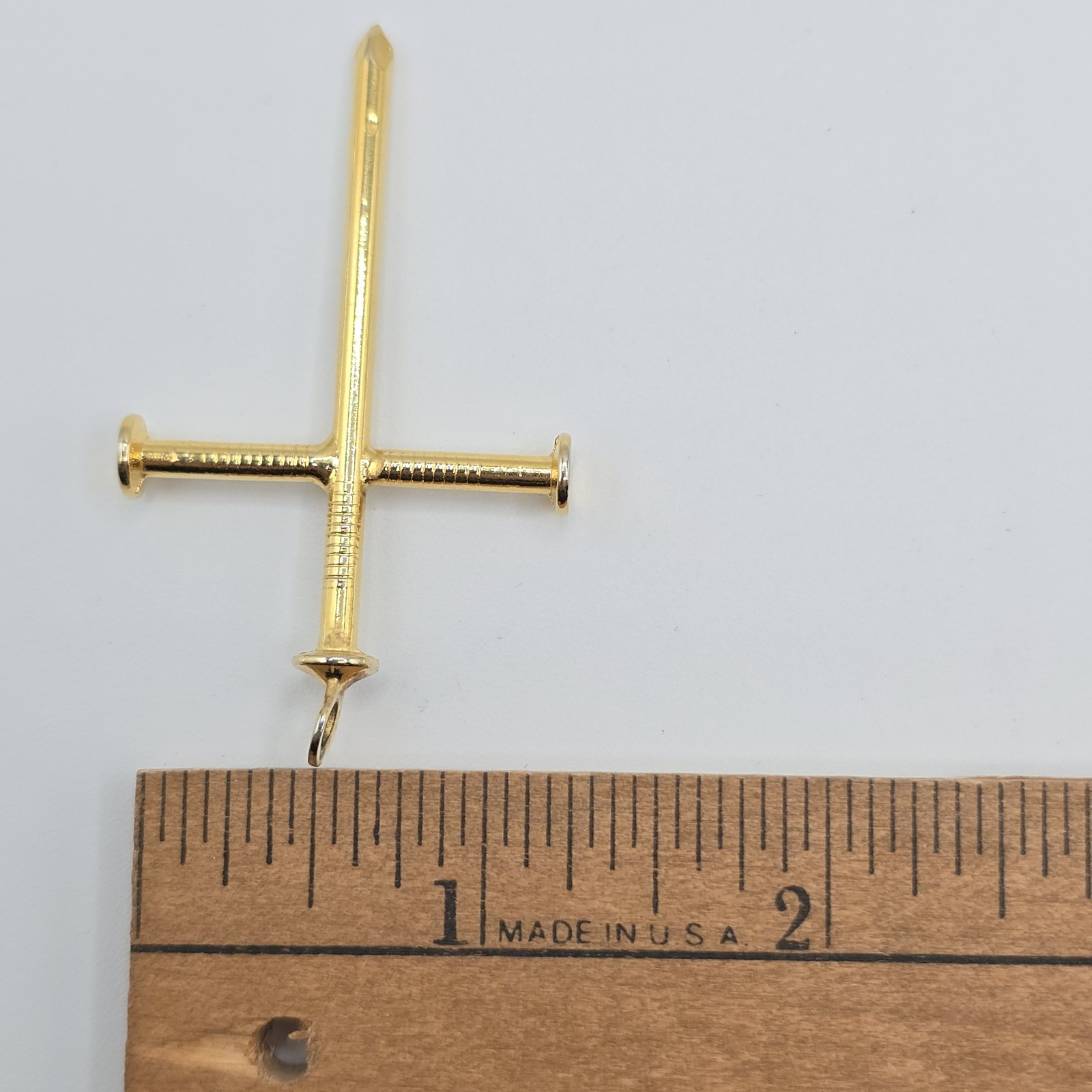 Three Nail Cross Gold Tone Pendant Christian Religious Jewelry 2.25″