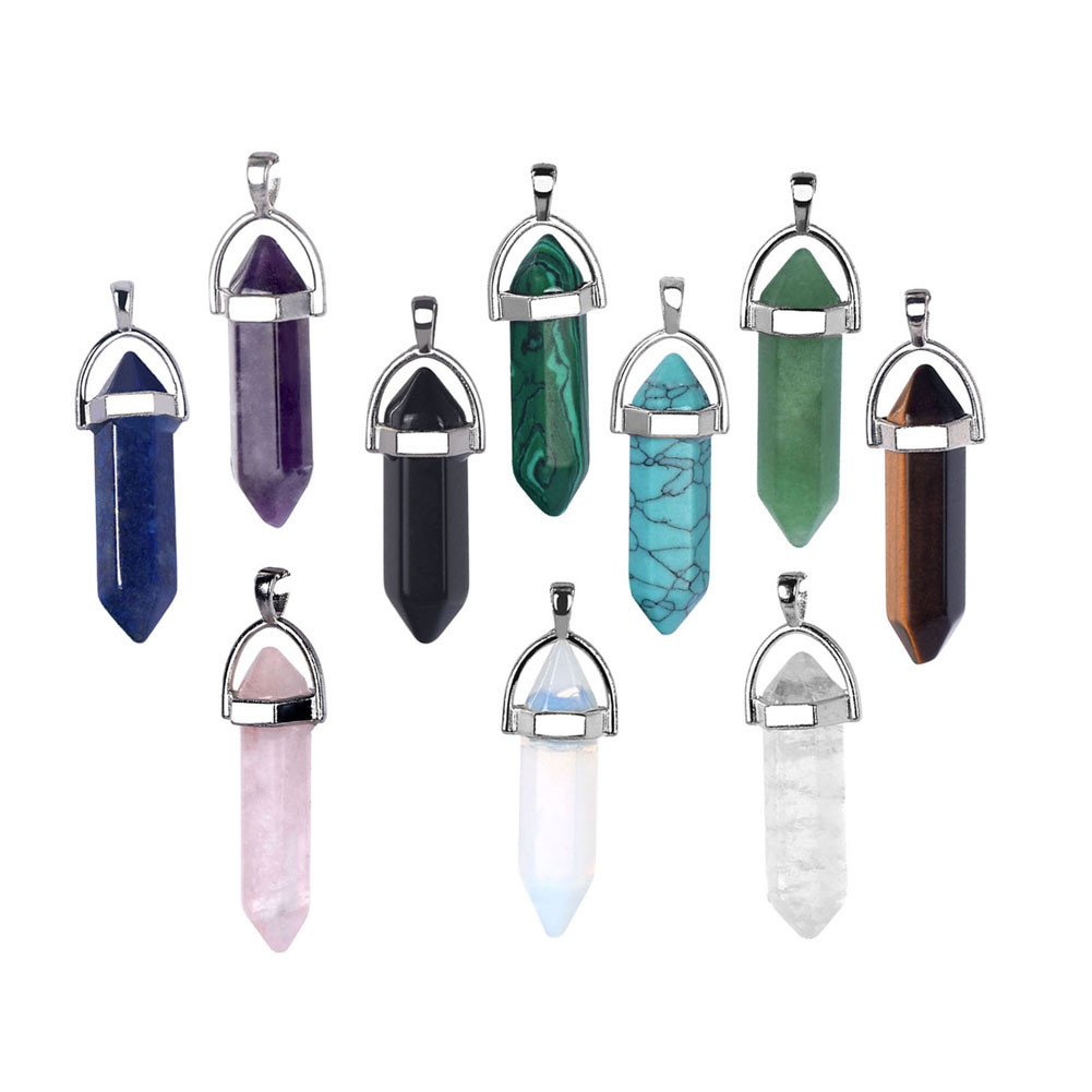 Crystal Stone Healing Pointed Chakra Pendant Hexagonal Quartz Necklace with Rope