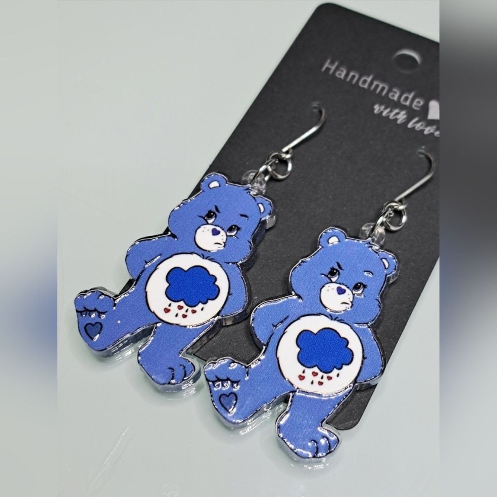 Grumpy Care Bear Earrings With Stainless Steel Ear Wires