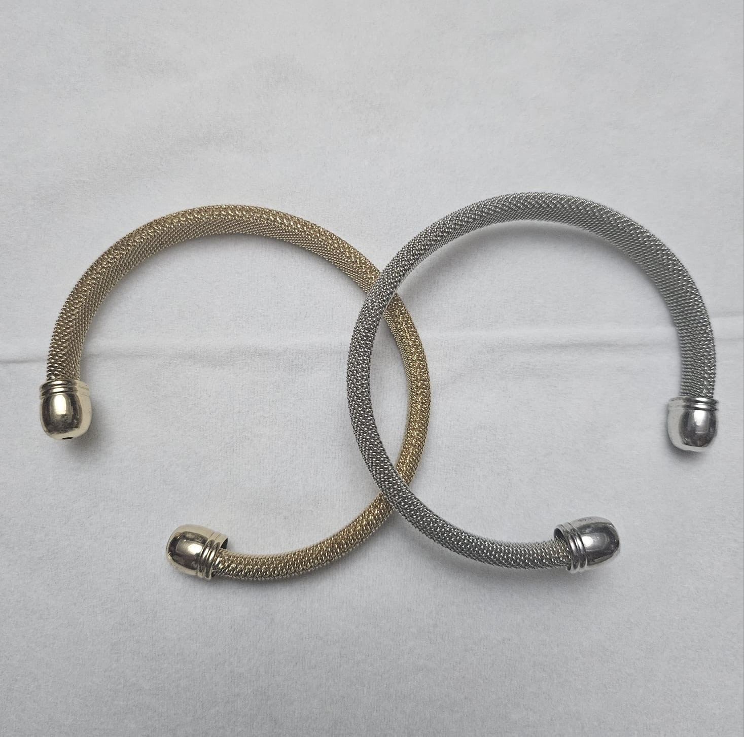 Set of 2 Gold Tone & Silver Tone Mesh Bangle Bracelets Textured Cuff Fashion Jew