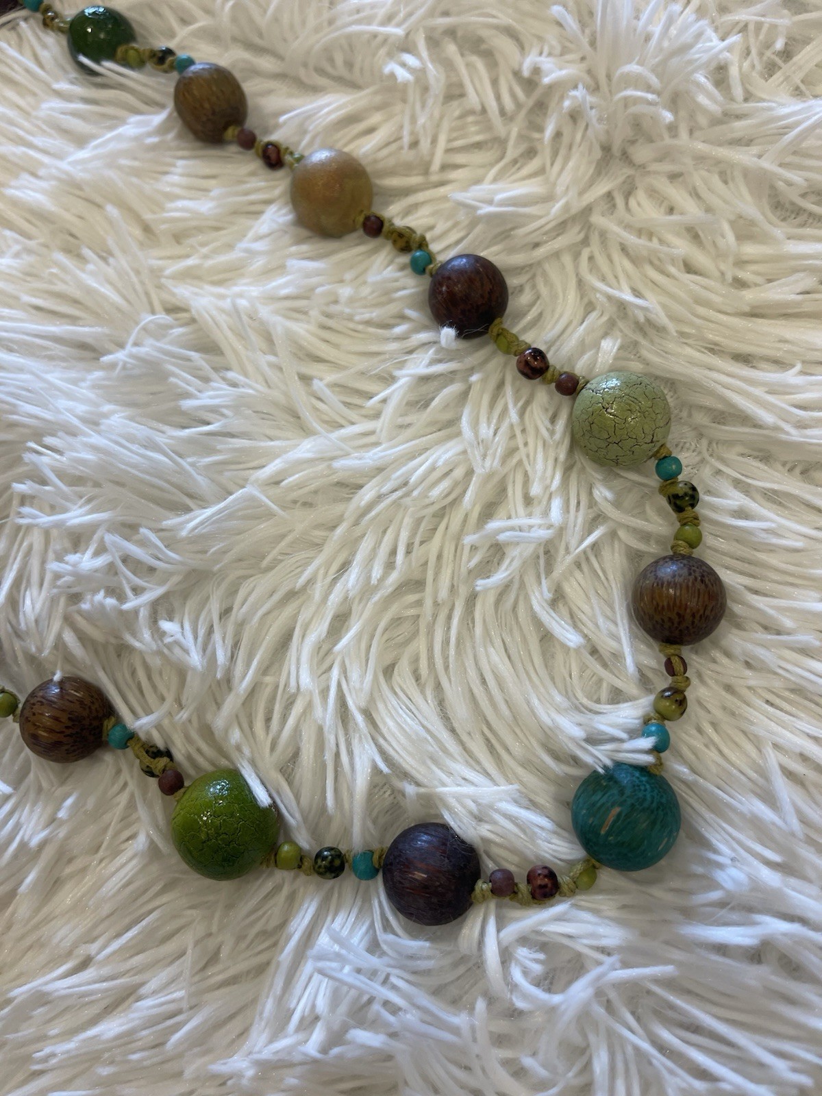Women’s Slip-On 22” Necklace Multi-Colored Wooden Beads Made In The Deep South