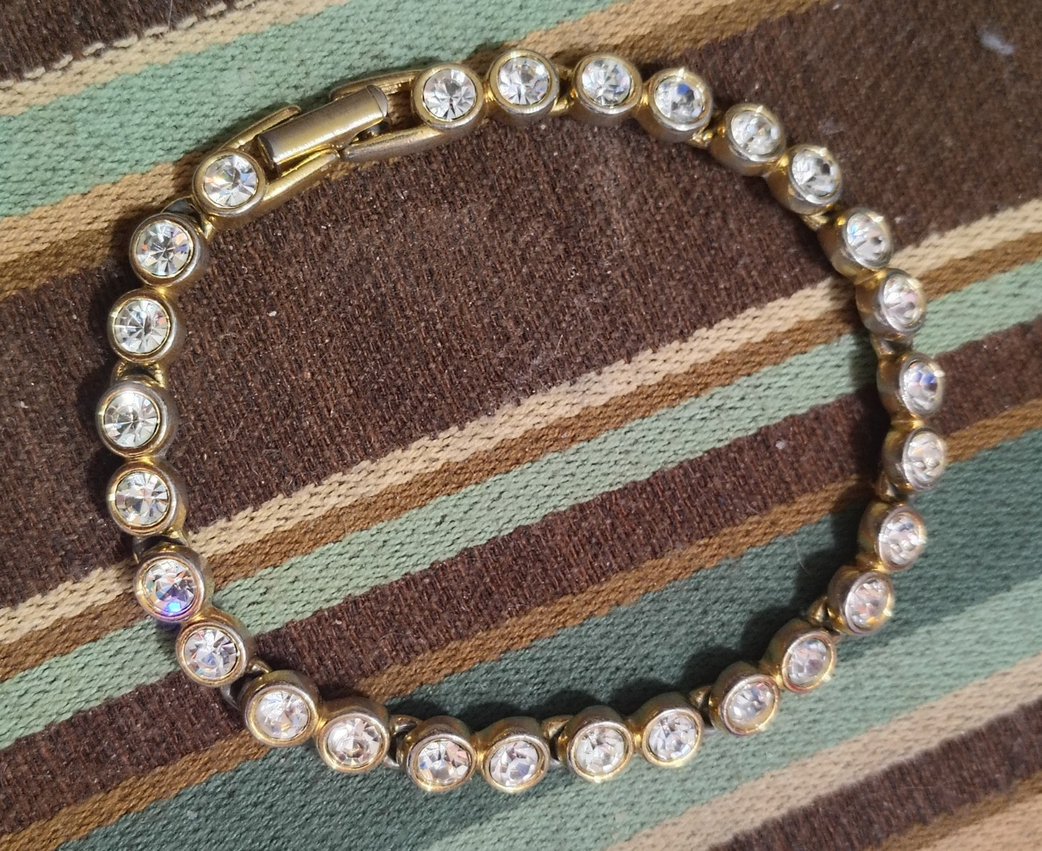 Swarovski Tennis Bracelet, Side Slide Clasp,Vintage, Gold Plated, Clear Crystals