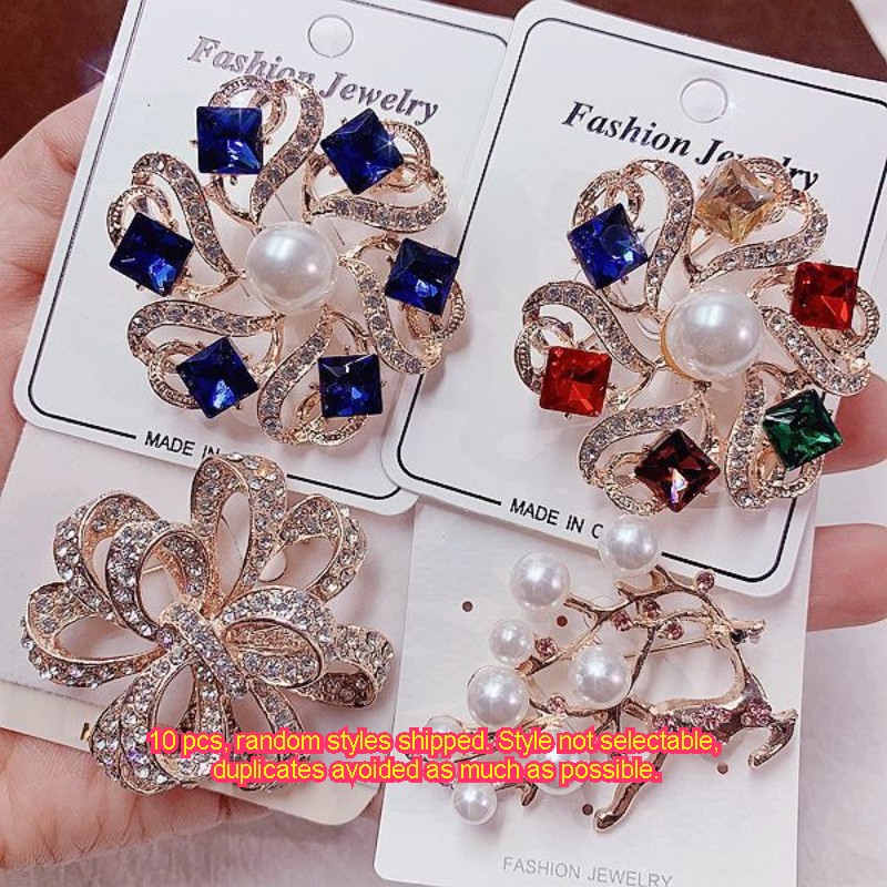 10Pcs Luxury Rhinestone Brooch Pin Set For Women Wedding Crystal Scarf Pins Lot