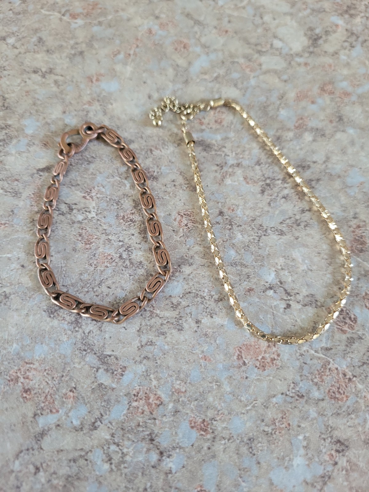 Lot of 2 Gold-Tone and Copper Tone Link Chain Bracelets Metal Lobster Clasp