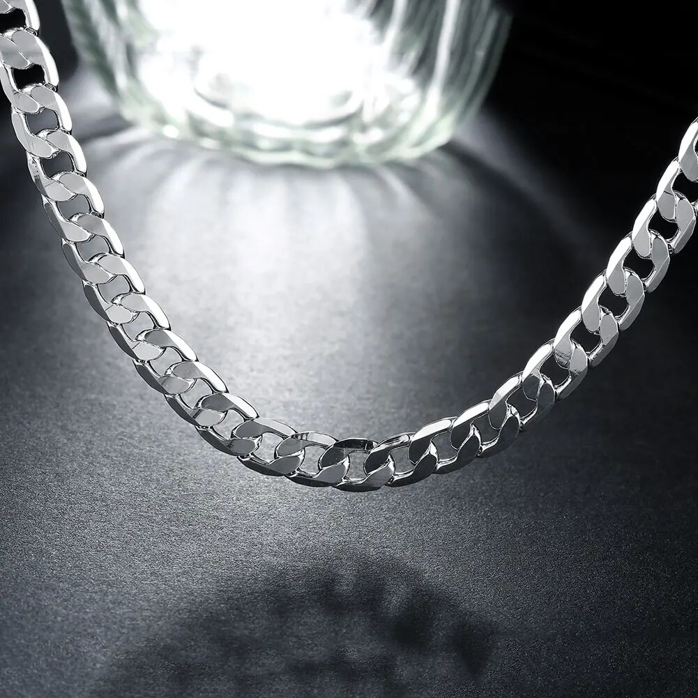 925 Sterling Silver Necklace high quality Jewelry 16-30 inches 8MM necklace