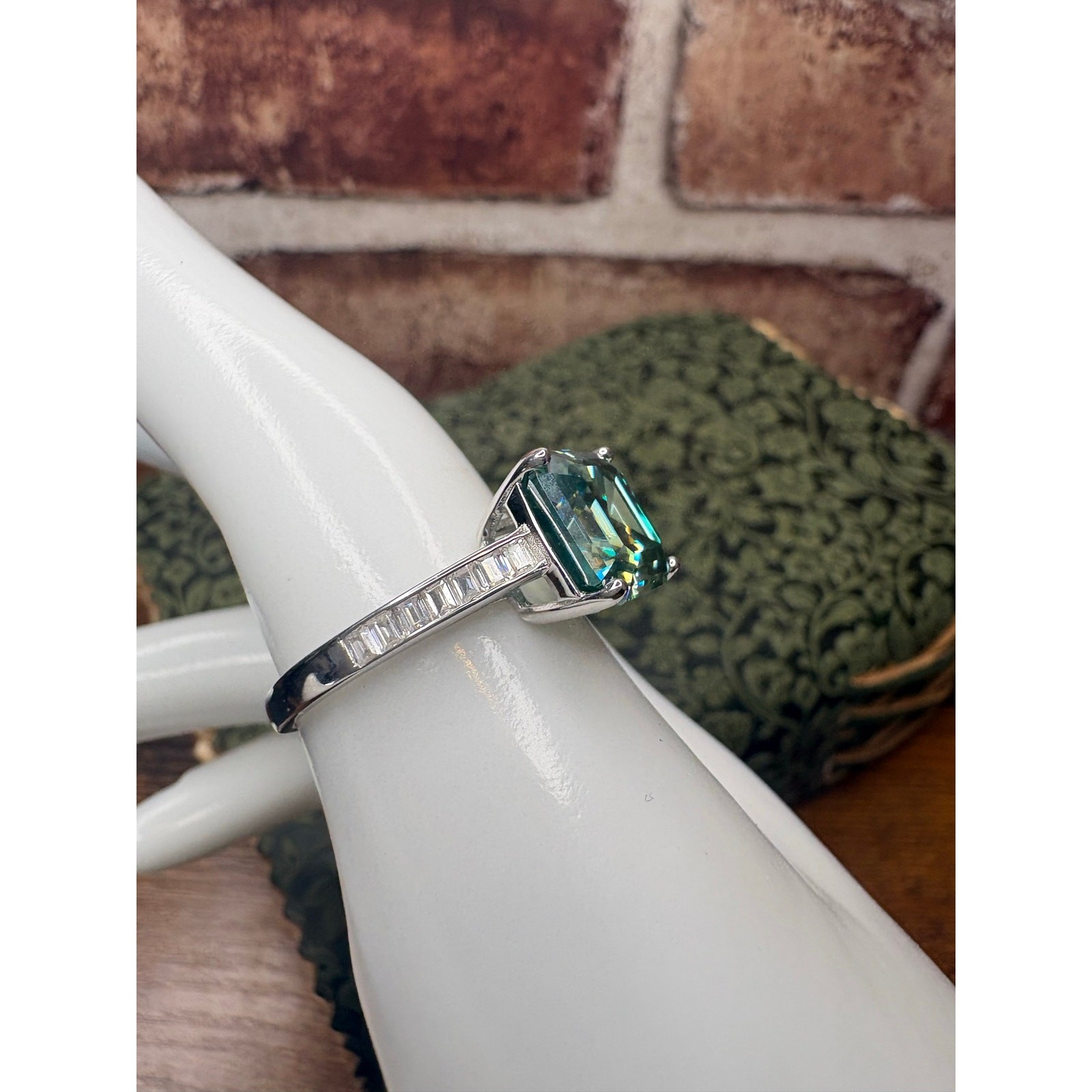 5 Carat Asscher Cut Teal Moissanite Ring 925 Sterling Silver Size 9