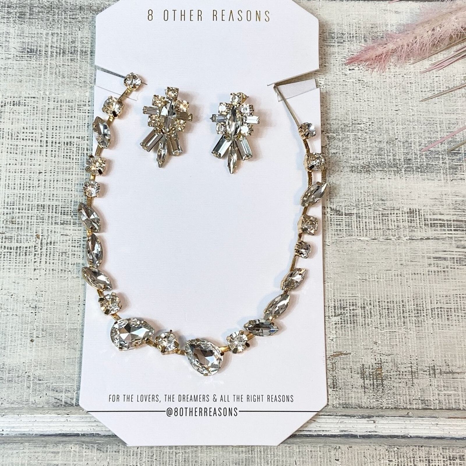 8 Other Reasons Gold & Crystal Trish Necklace & Earrings Four Piece Set NWT