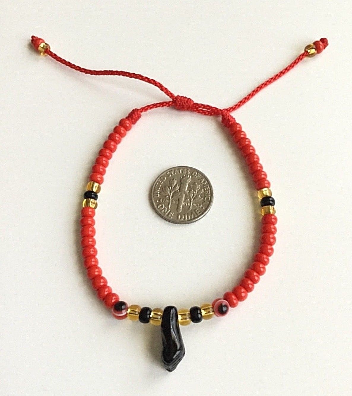 AZABACHE RED BRACELET WITH RED EVIL EYE-GLASS BEADS/PULSERA AZABACHE ADULT-B82