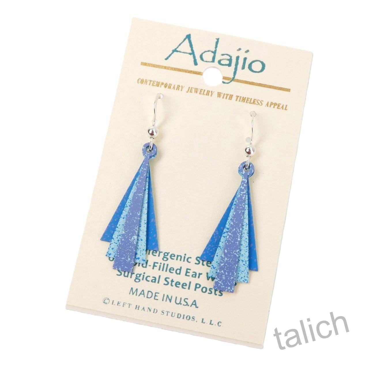 Adajio Earrings 3 Part Layered Triangles in Blue Hues Handmade Unique 8045