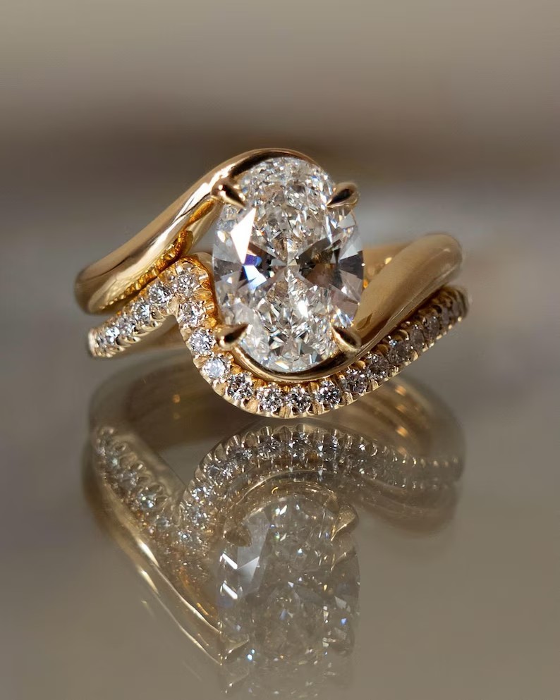 2Ct Oval Cut Simulated Diamond Bridal Set Ring 14k Rose Gold Plated