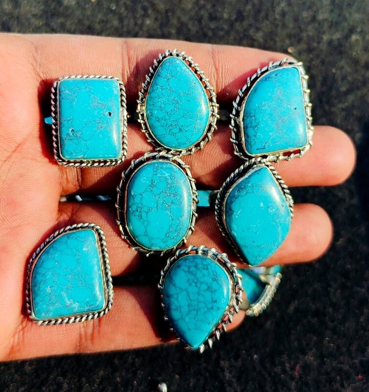 “Wholesale Lot of Turquoise Gemstone Rings – 925 Sterling Silver Plated Jewelry”
