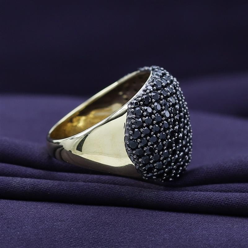 3 1/2 Ct Black Spinel Dome Wedding Band Ring 14k Yellow Gold Plated 925 Silver