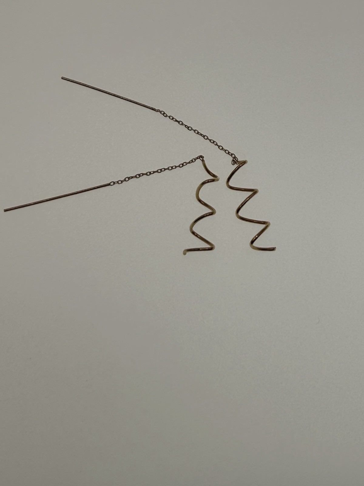 14K Gold Threader Dangle Earrings 0.74g Minimalist Spiral Drop Chain Earrings