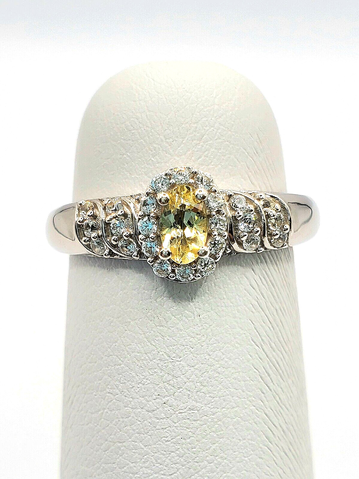 Genuine Heated Golden Apatite, Zircon Ring Rhodium Plated Sterling Silver Size 7