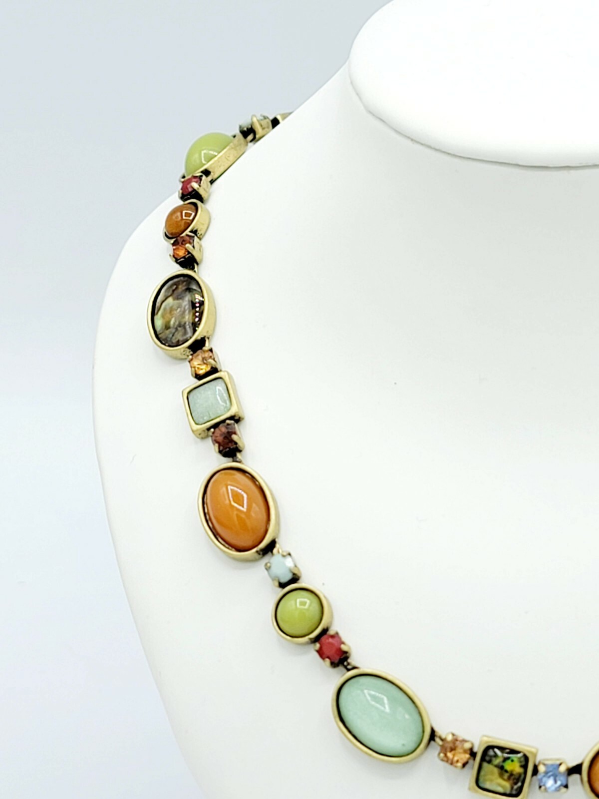 Brushed Goldtone Necklace Hoop Pierced Earrings Set Signed Unknown Mark Modern