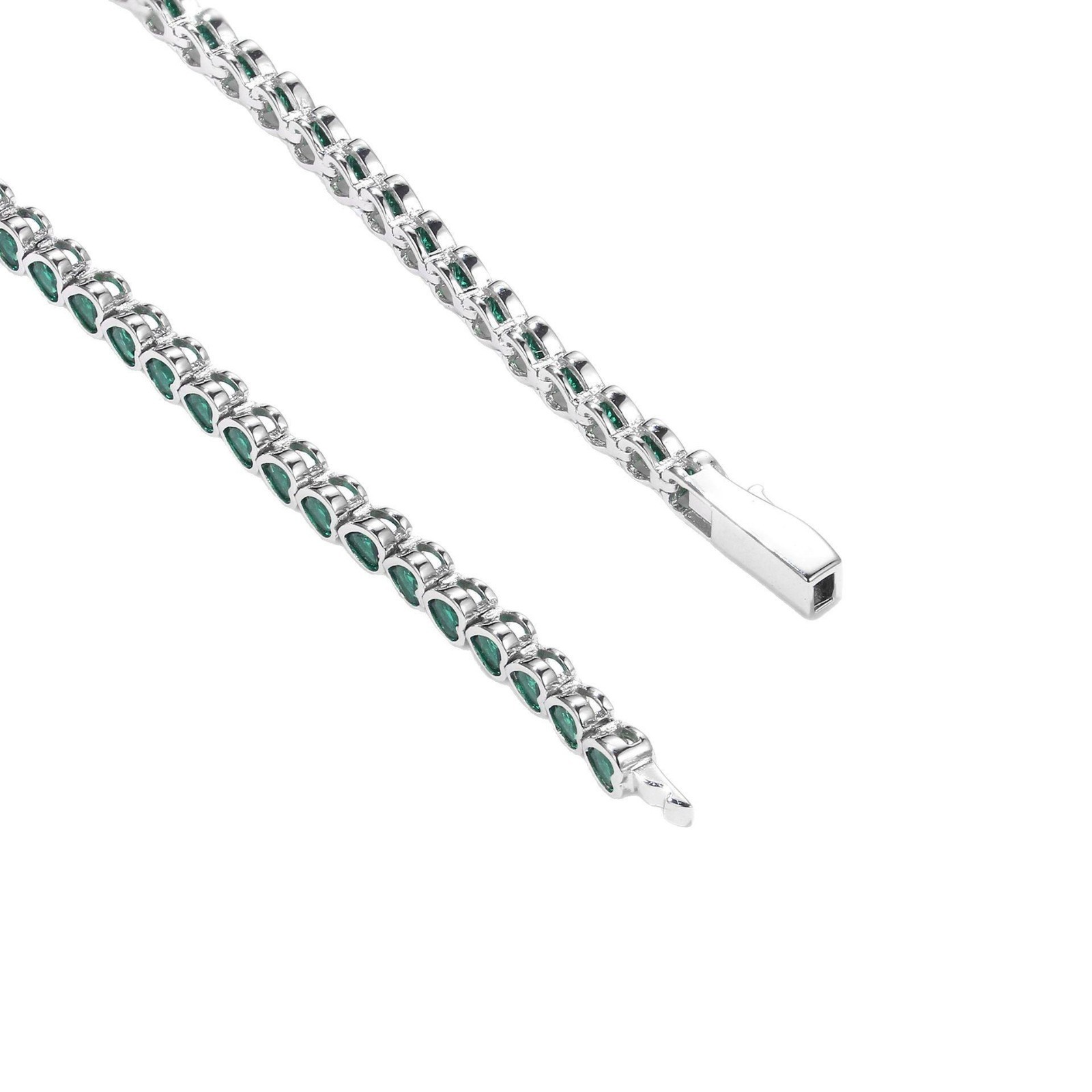 Green Heart Cut Tennis Bracelet Silver Tone Emerald Crystal Link Bracelet Women