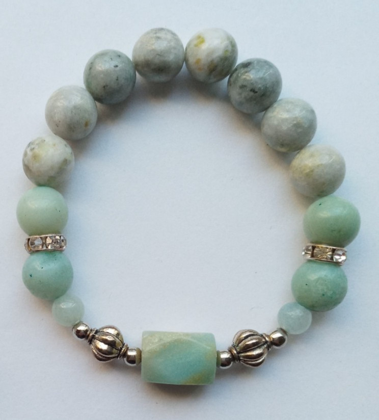 NEW BUY ANY 2 GET 3RD FREE, FACETED AMAZONITE & 10MM AMAZONITE & JADE BRACELET