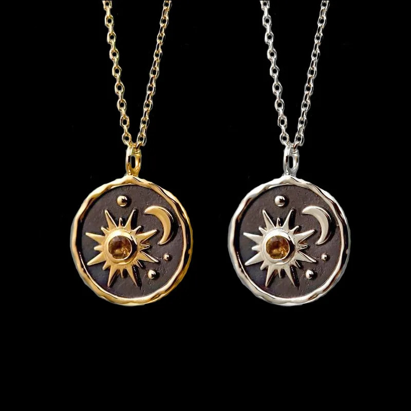 Vintage Necklace Bohemian Sun Moon Pendant Necklace Female Alloy Clavicular Cha