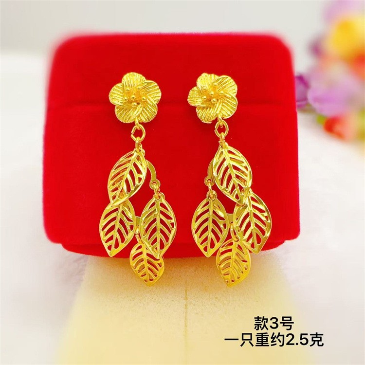 22K 23K 24K Thai Baht Yellow Gold multiple flower earrings for women