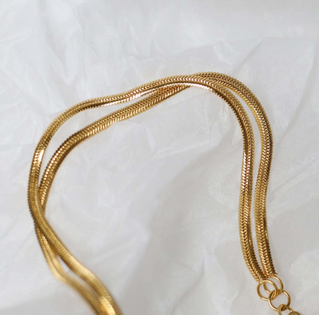 Women Girl Gold Plated Titanium Stainless Steel Double Herringbone Bracelet 6-8″