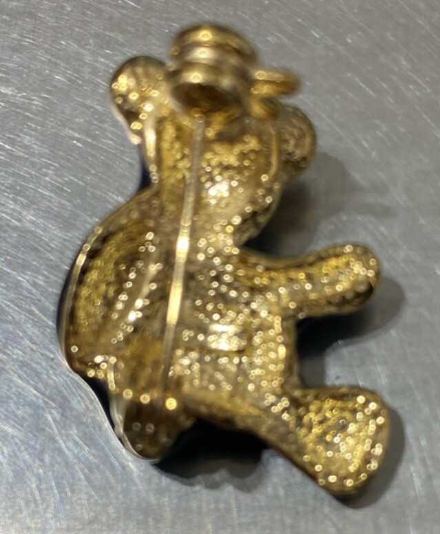 Vintage ROMAN Teddy Bear Pin Black Enamel With Amber Rhinestones Signed