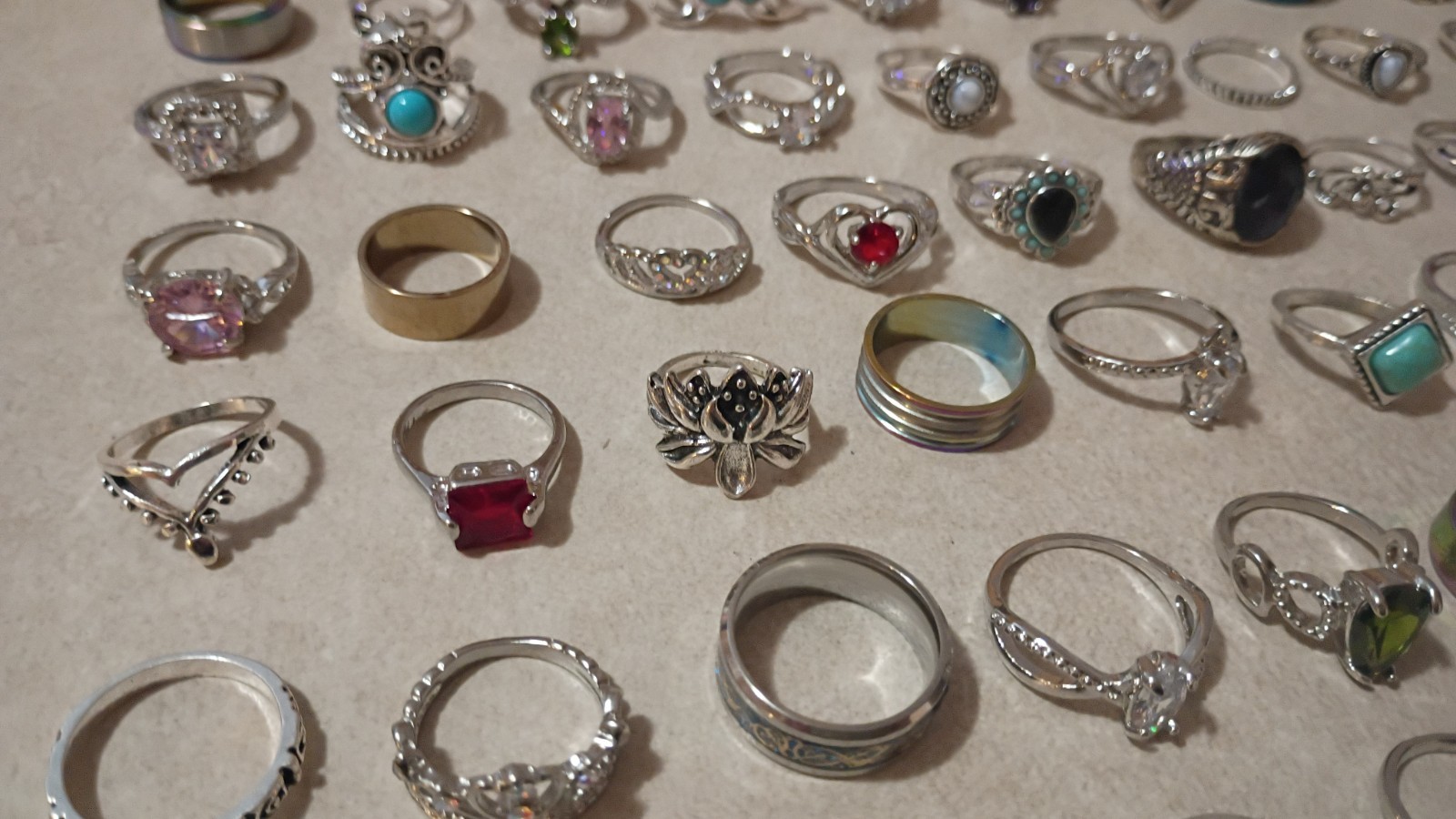 COSTUME JEWELRY RINGS Lot Of 70 Various Sizes, Stones, Gems, Etc…B