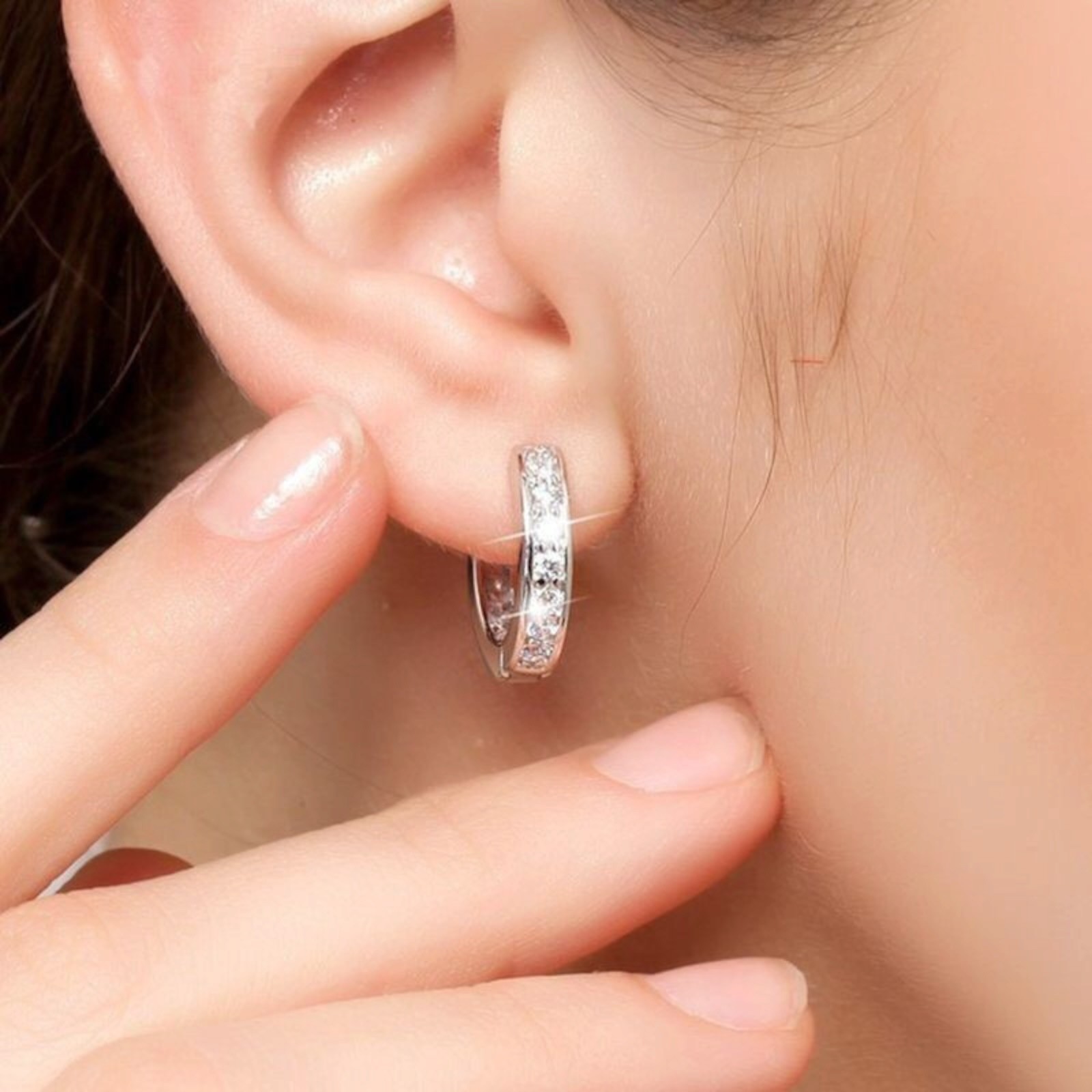 Elegant 925 Silver Filled Hoop Earring Women Cubic Zircon Jewelry Gift Pair B11