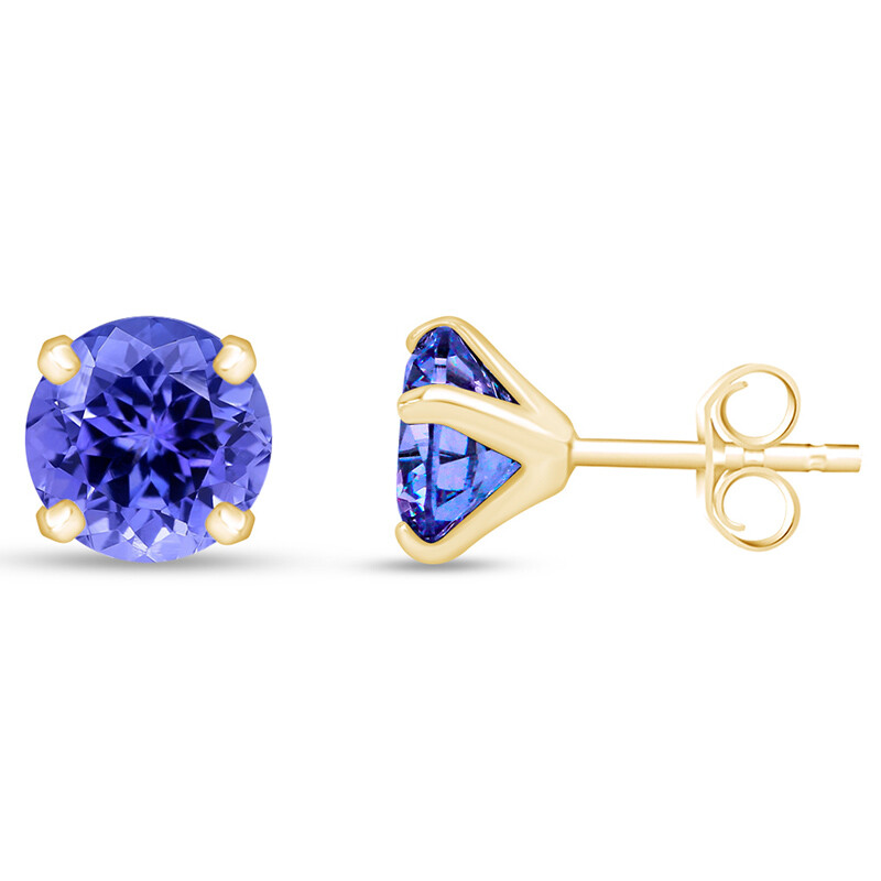 1.00 Ct 5mm Round Cut Tanzanite Stud Earrings In Solid 925 Sterling Sliver