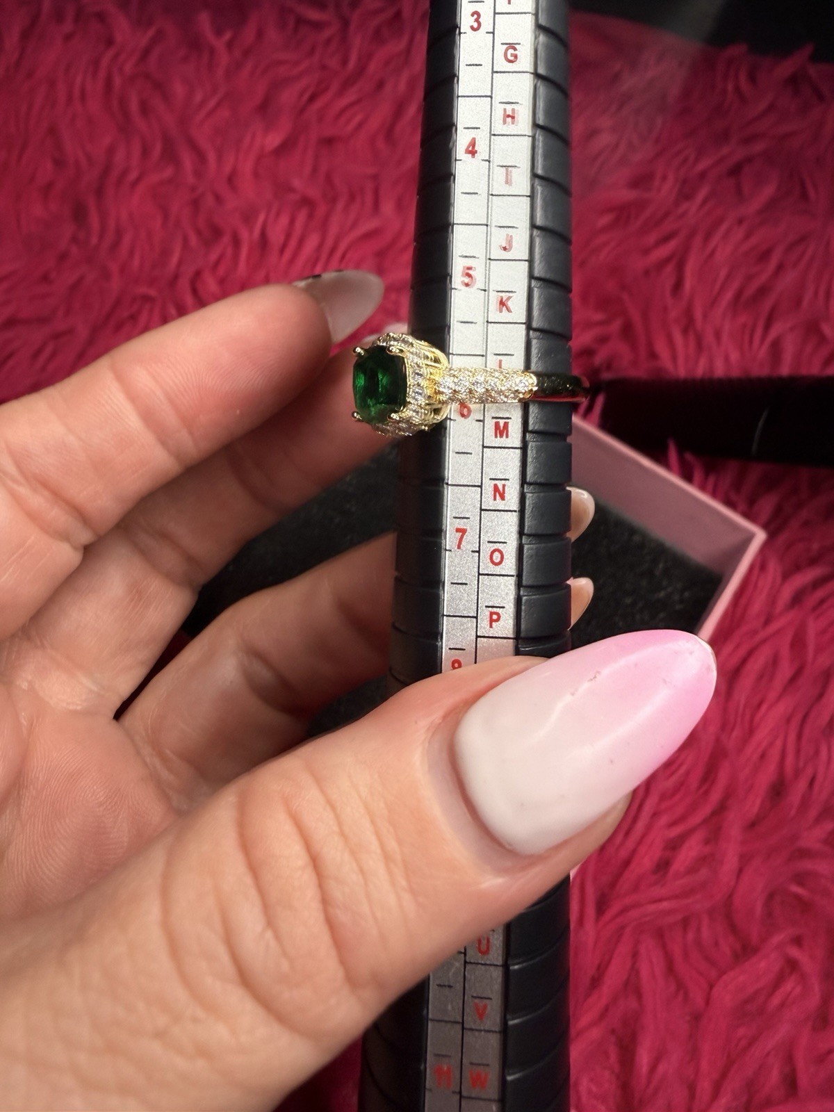 Gold Filled Emerald Green Halo Ring AAA CZ Cushion Cut Size 6