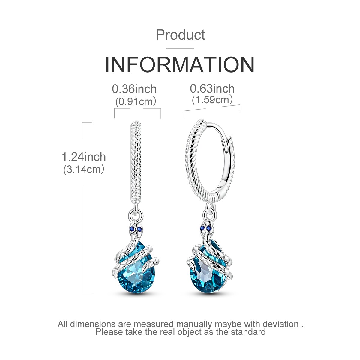 MULA 925 Sterling Silver Wrap Snake Hoop Earrings Blue AAA CZ For Women Jewelry