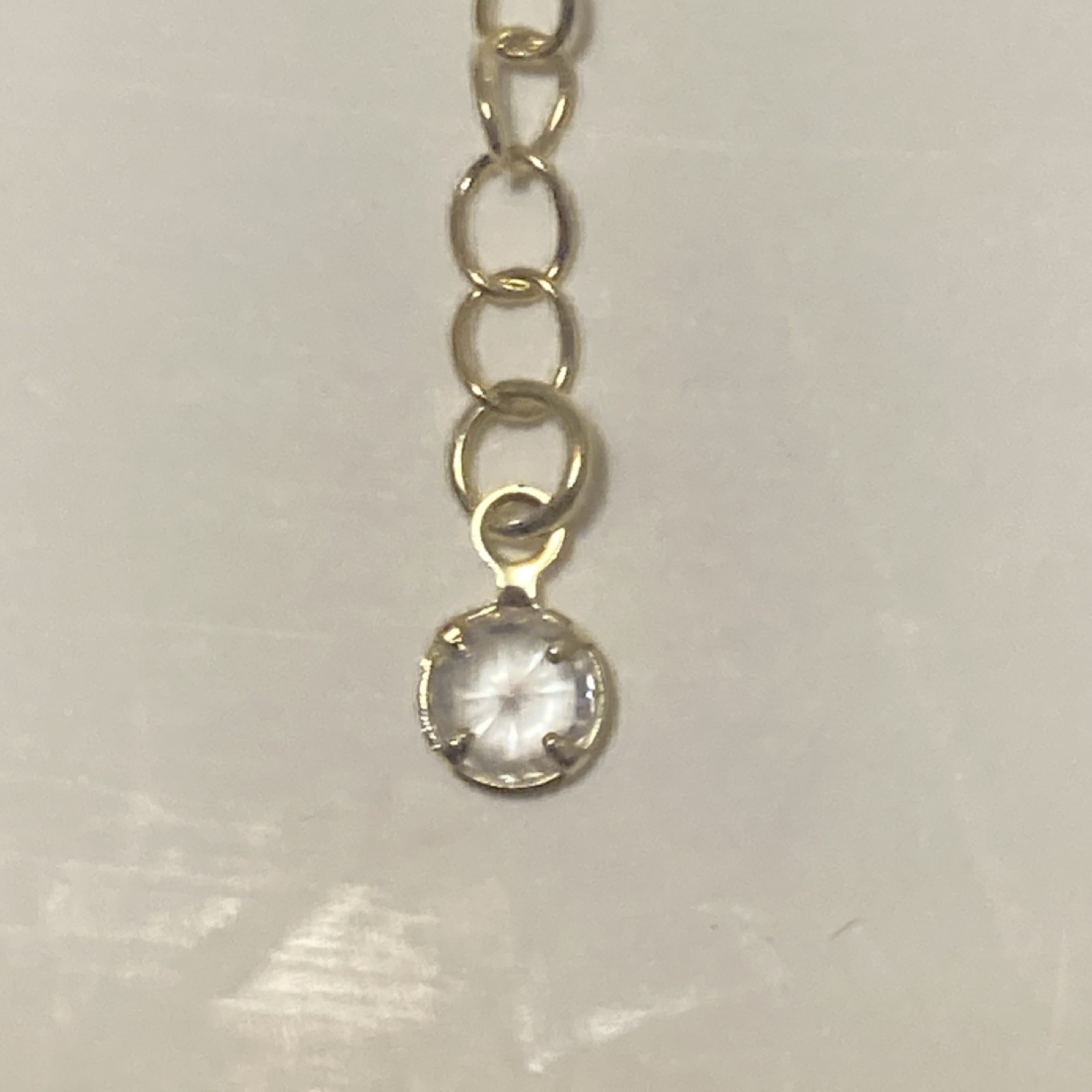 Gold Tone Figaro Chain Necklace, Adjustable Extender, Clear CZ Round Charm