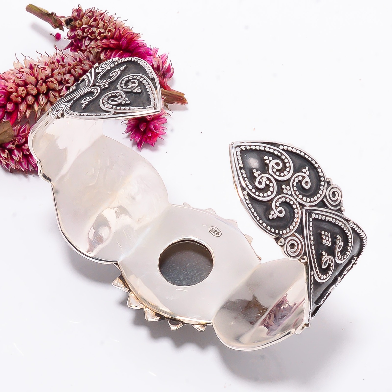 Gray Moonstone – Sri Lanka 925 Sterling Silver Bali Cuff|C968358552