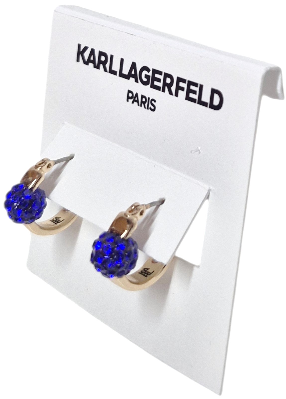 Karl Lagerfeld Small Pave Fireball Huggie Hoop Earrings Blue Gold Plated Brass