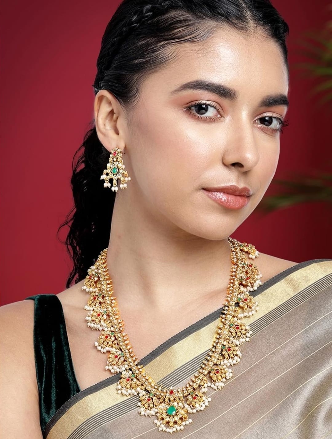 Indian Bollywood Traditional South Indian Necklace Set With Matching Earrings