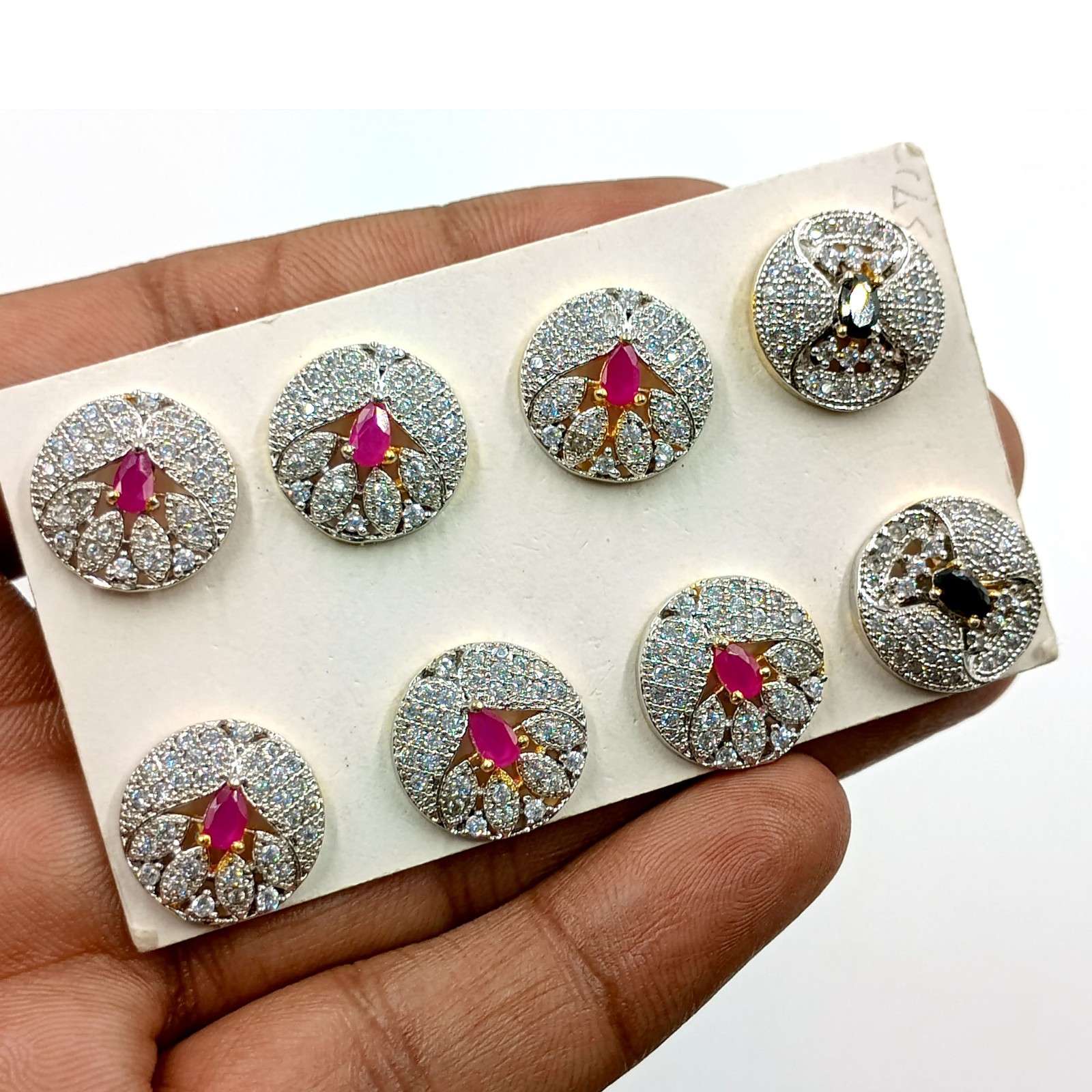 Ruby & Black Onyx CZ Stud Earrings 22k Gold Plated Traditional Indian Jewelry