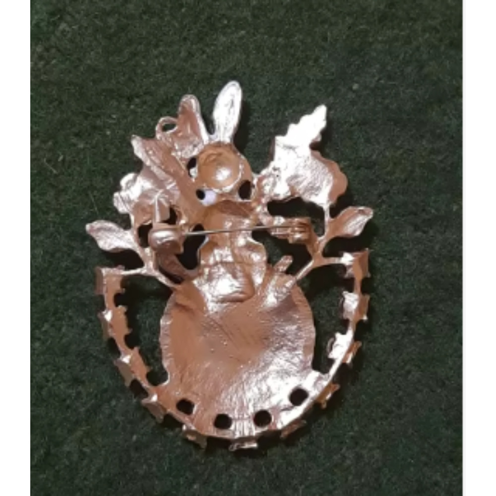 Easter Spring Bunny Brooch Rhinestone Clock Rabbit Animal Pins Gift Jewelry USA