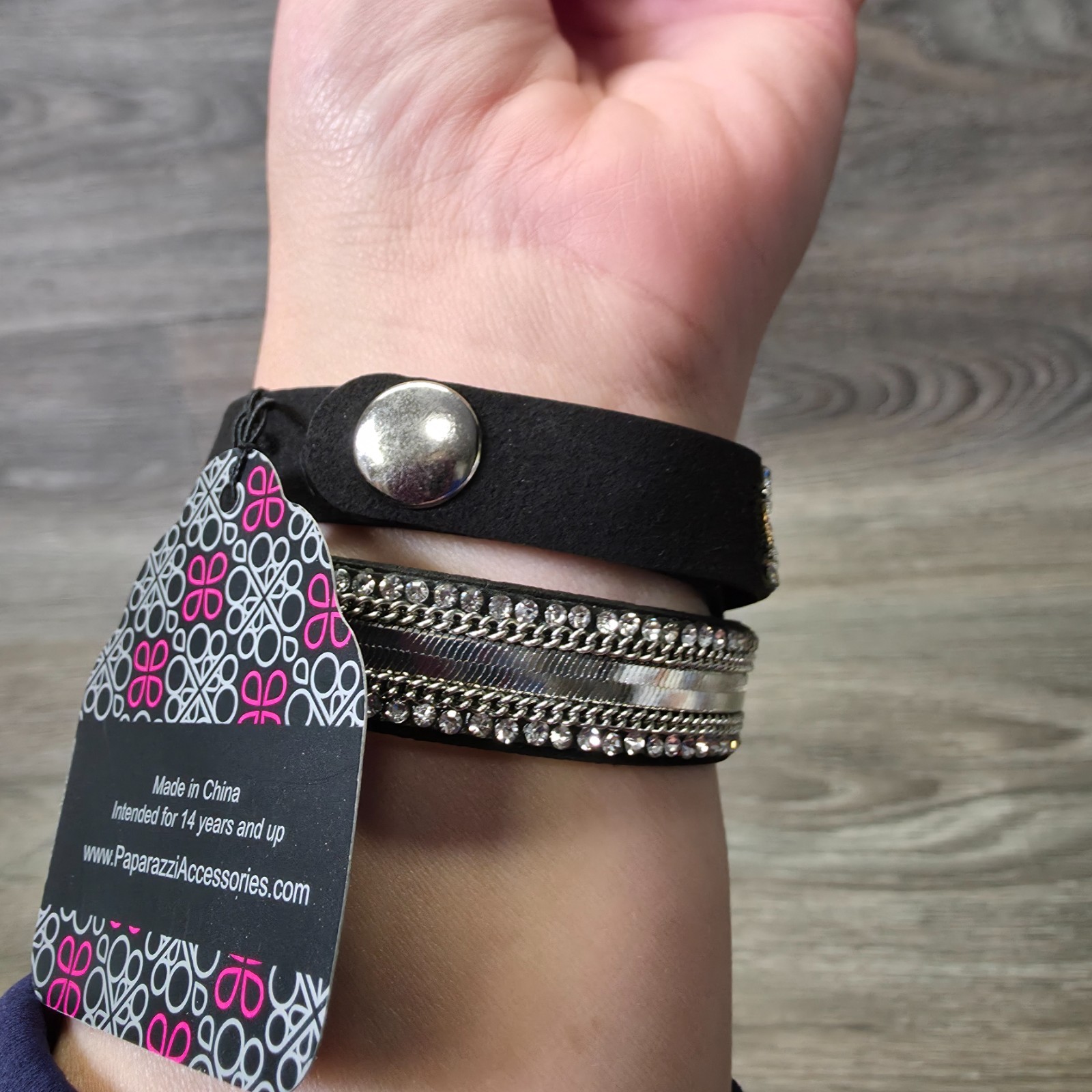 Paparazzi Black Rhinestone Diamond Wrap Bracelet Lot of 2 Boho Jewelry NEW