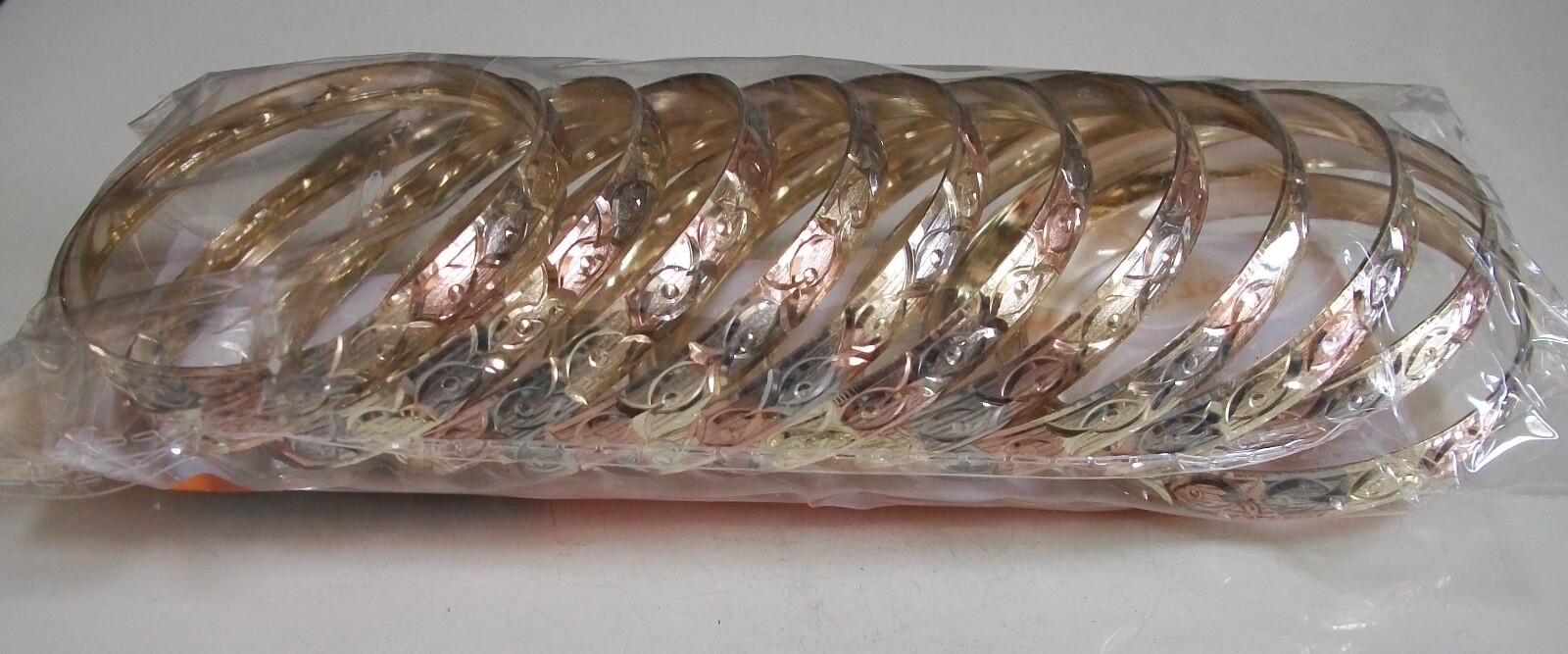 12PC SLIP-ON SILVER/GOLD/ROSE GOLD BANGLE BRACELET BEAUTIFUL DESIGN SET SIZE # 4