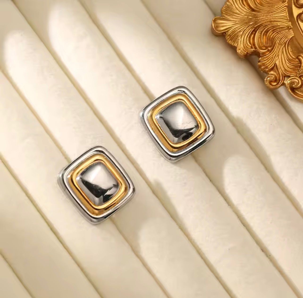 Gold Silver Geometric Stud Earrings Modern Square Statement Jewelry Gift