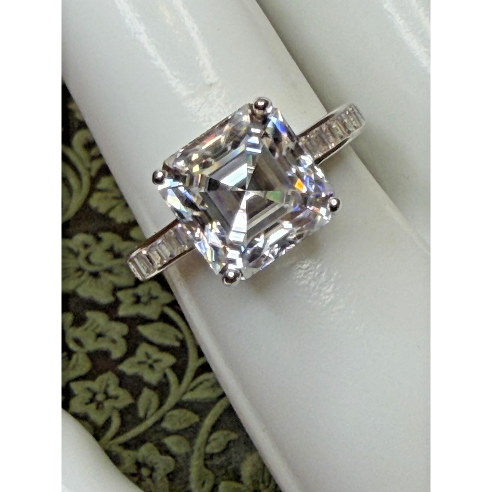 5 Carat Asscher Cut Moissanite Ring 925 Sterling Silver Size 9 STUNNING!!!
