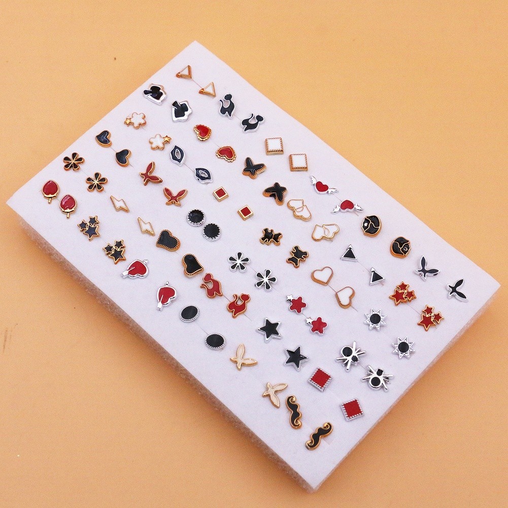36 Pairs Mixed Color Flower Cartoon Enamel Stud Earrings Set Plastic Resin