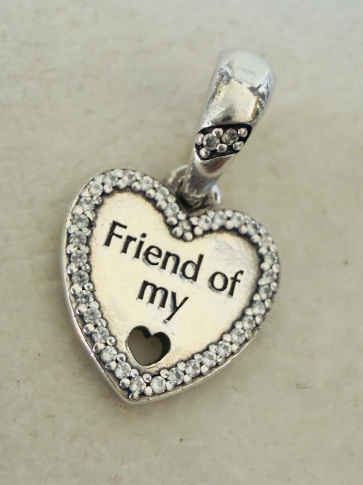 Pandora 925 Sterling Silver Friend of My Heart Dangle Pendant Charm Whit CZ