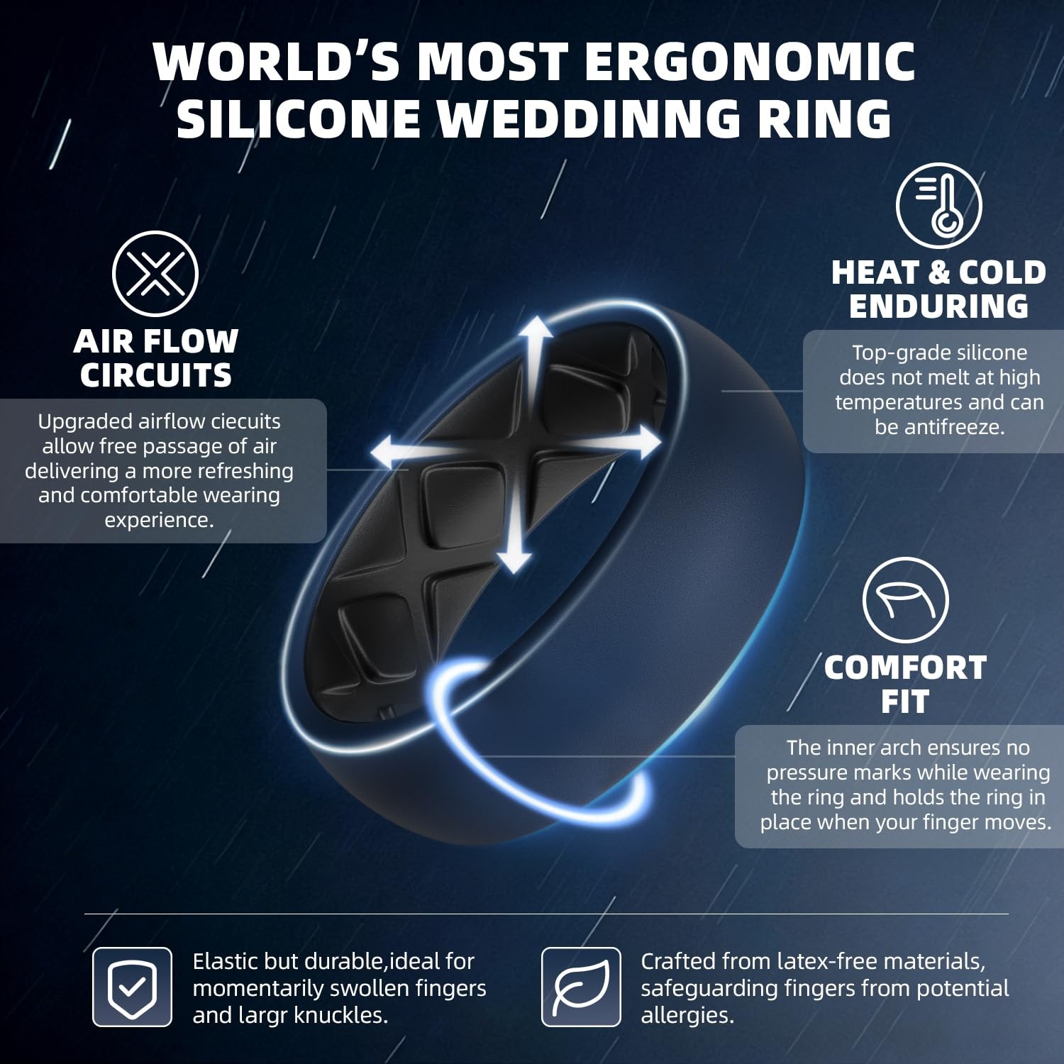Egnaro Silicone Ring Men 1/4/5/6/7 Multipack of Breathable Mens Silicone Rubber