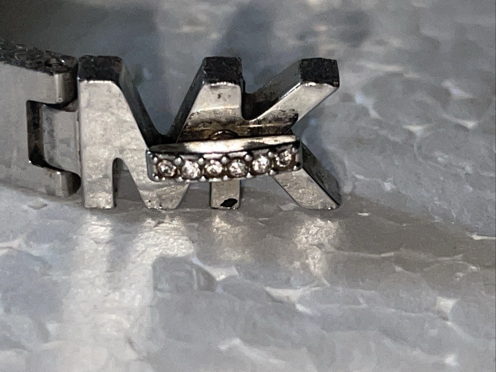 Michael Kors MK Logo Silver COLOR Bangle Bracelet With Crystals