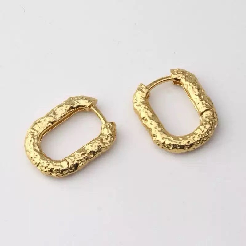 925 Silver Textured Huggie Hoop Earrings 7mm Small Hammered Earrings A47