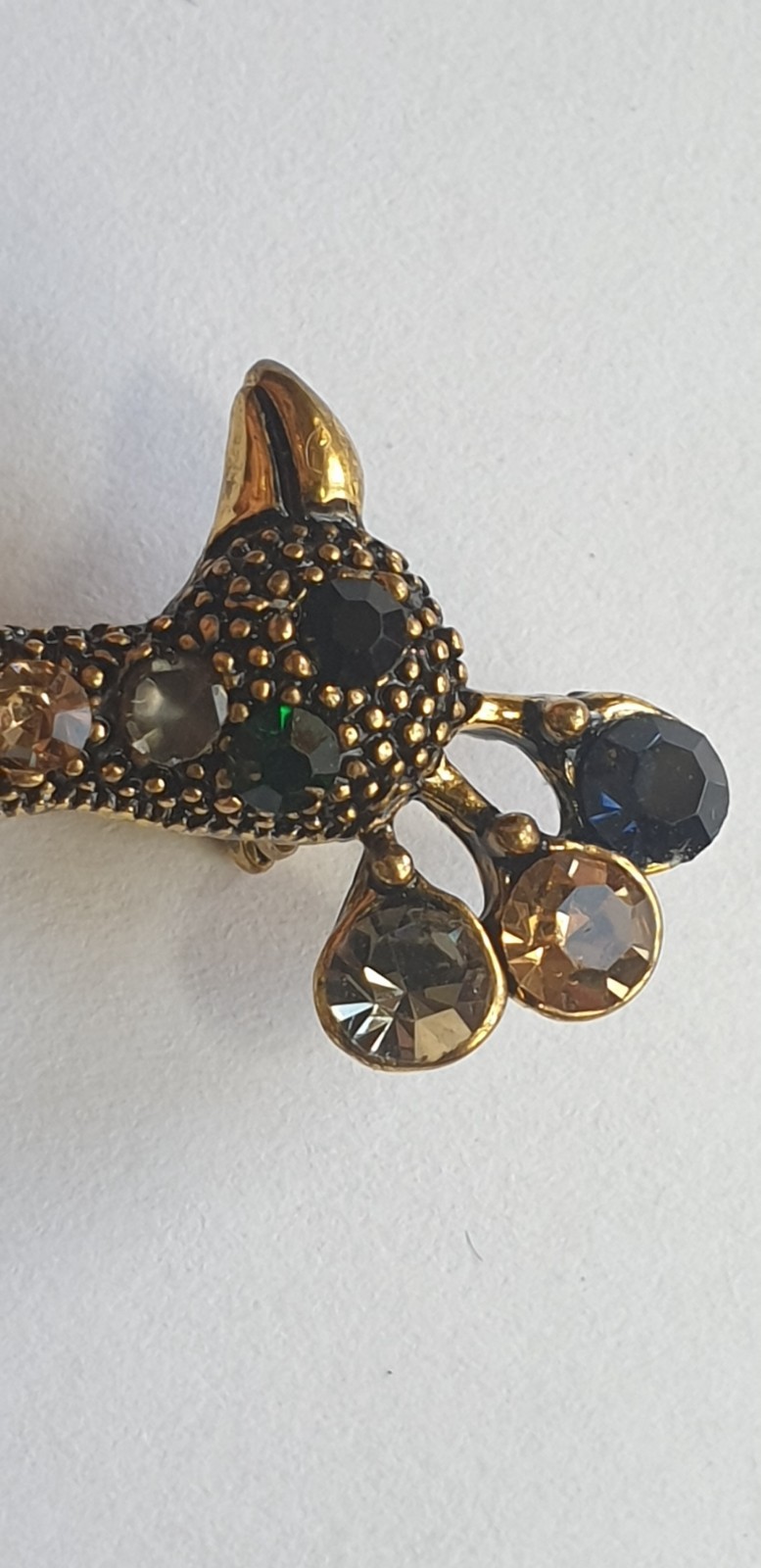 Peacock Brooch. Gold tone with Multicoloured glass beads . 84mm x 28mm.